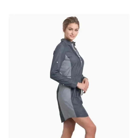 Kuhl Kiley Vintage Indigo Sail Blue Chambray Denim Tie Waist Dress SZ S #1848 - Picture 3 of 16